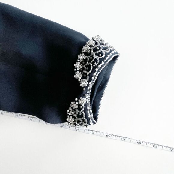 Albert Nipon Evening Navy Jacket Blazer Sequin & Beading On Lapels Cuffs Sz 14 - Picture 8 of 8